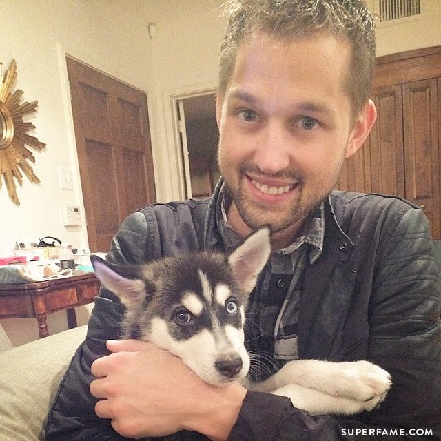 Luke Conard with Joey Graceffa's dog Wolf.