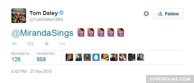 Tom tweets Miranda emojis.