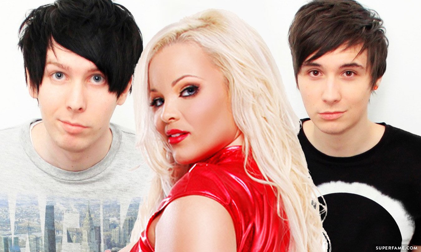 Trisha Paytas with Dan Howell and Phil Lester.