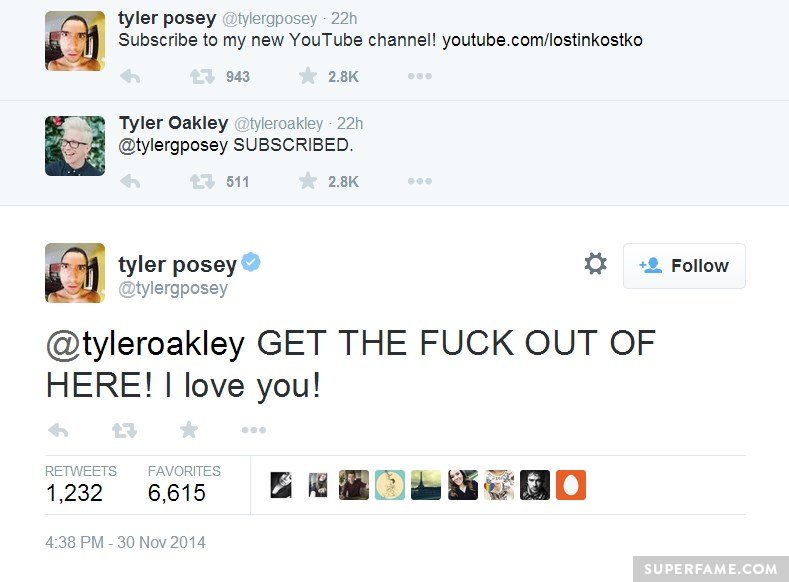 Tyler Posey tweets Tyler Oakley.