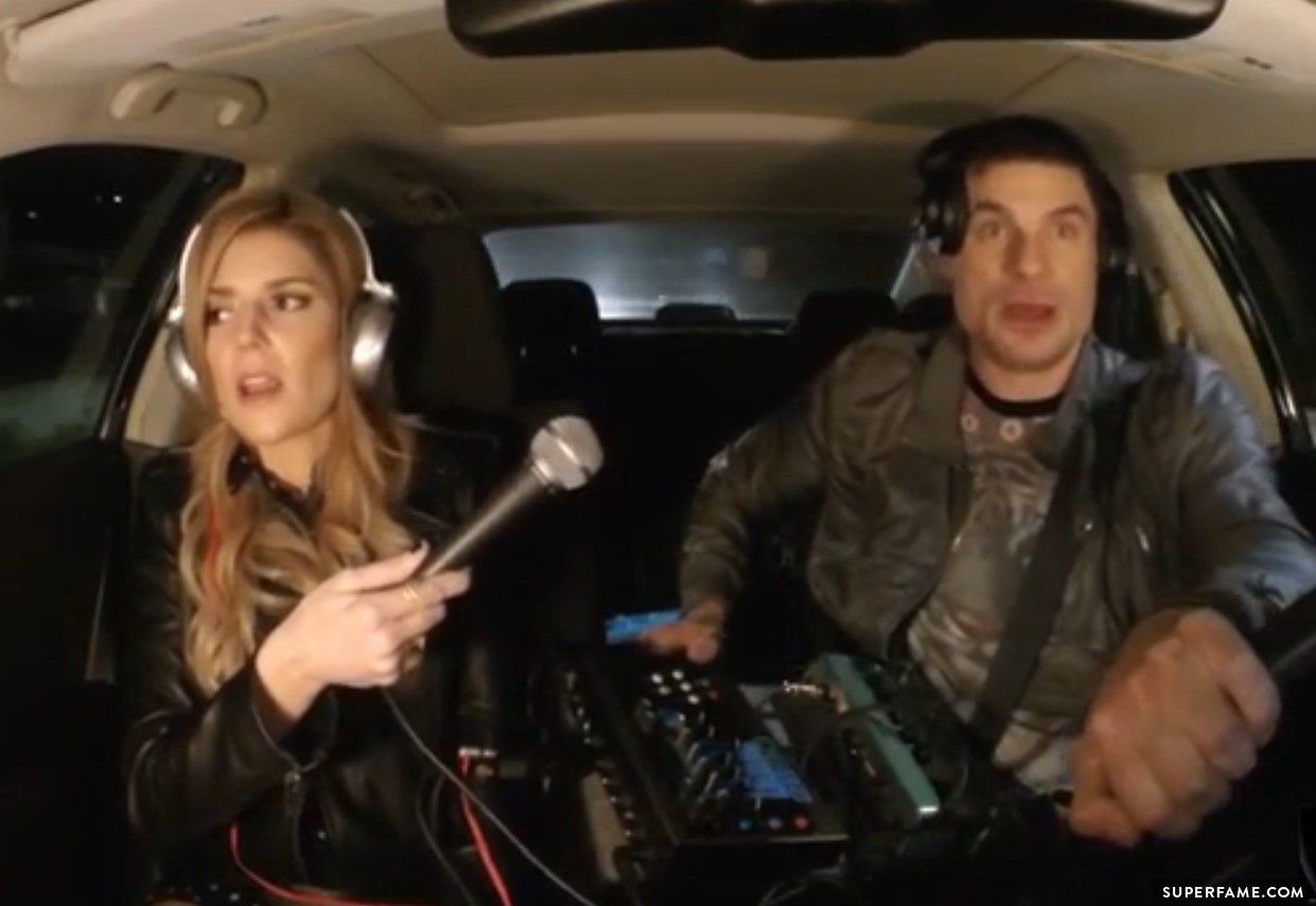 DJ Flula Borg with Grace Helbig.