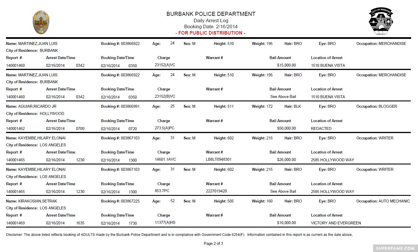 RJ Aguiar's arrest record.