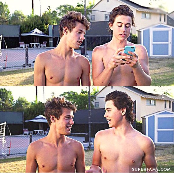 Cameron Dallas shirtless with Nash Grier. 