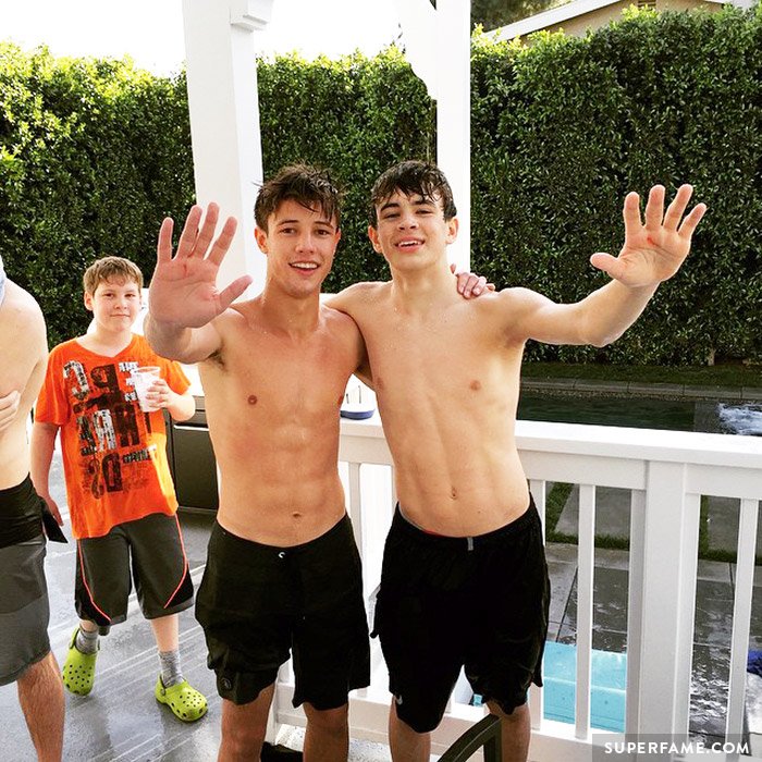 Cameron Dallas shirtless with Hayes Grier.