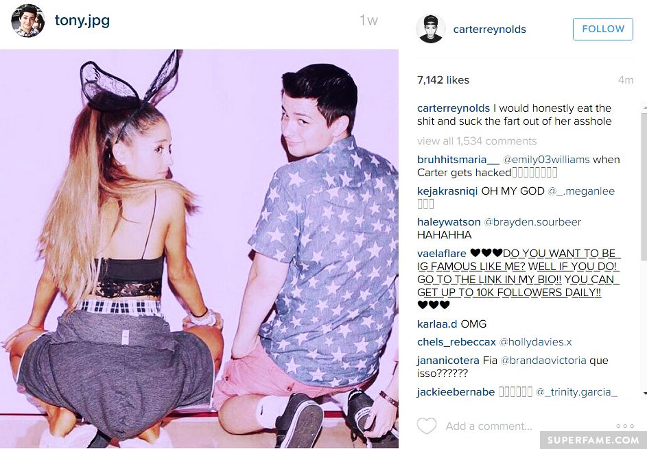 A hacker posted an x-rated Ariana-related caption.