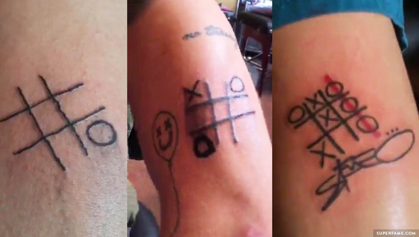 Kian and JC play a game of Tic-Tac-Toe on their skin.