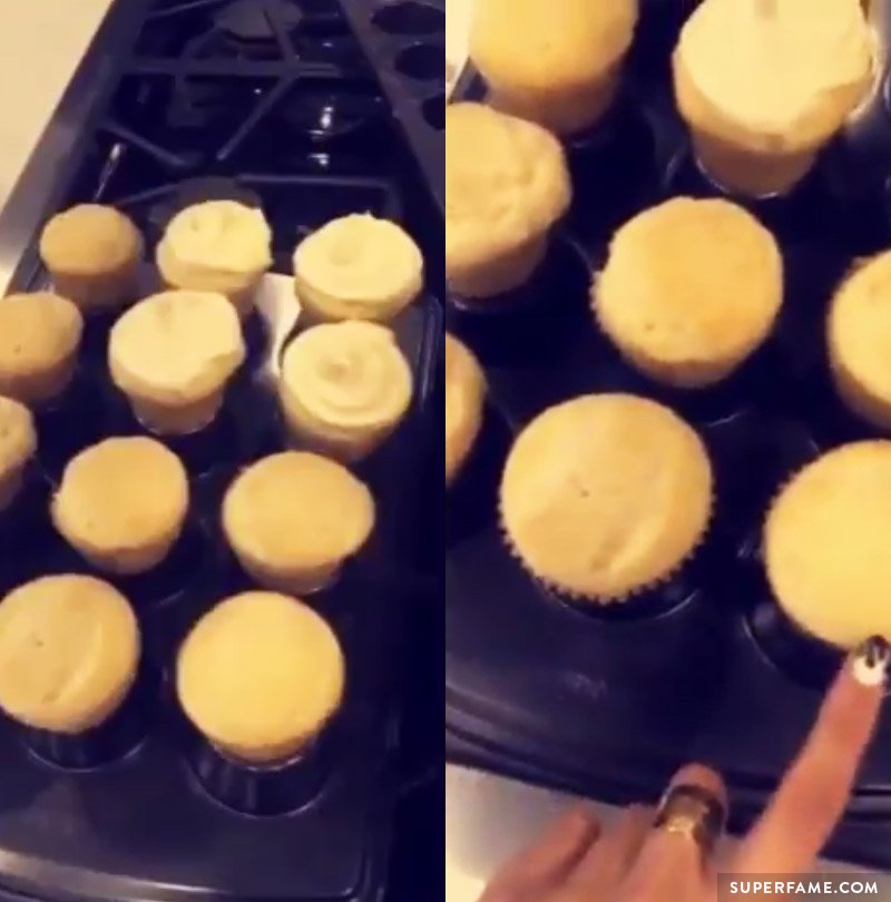 Madison Beer points out the cupcakes.