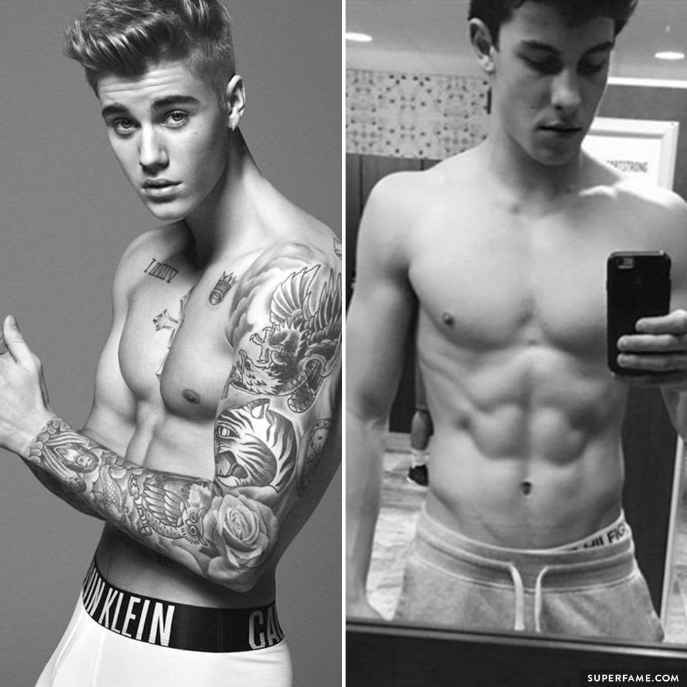 Justin Bieber and Shawn Mendes shirtless.
