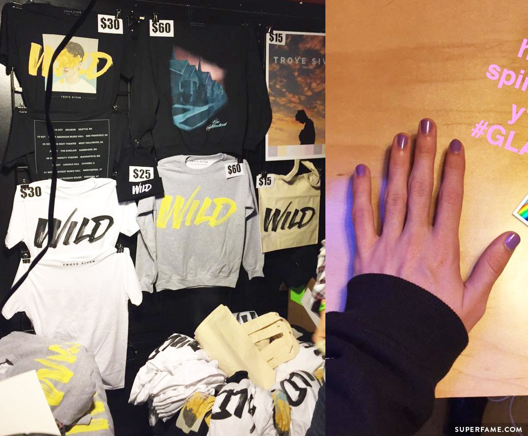 Troye's merch and nails.