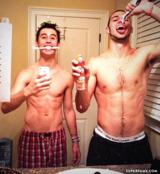 Will Grier shirtless in the bathroom with Nash. 