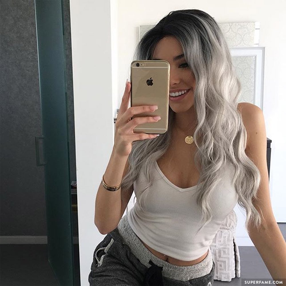 Madison with gray hair.