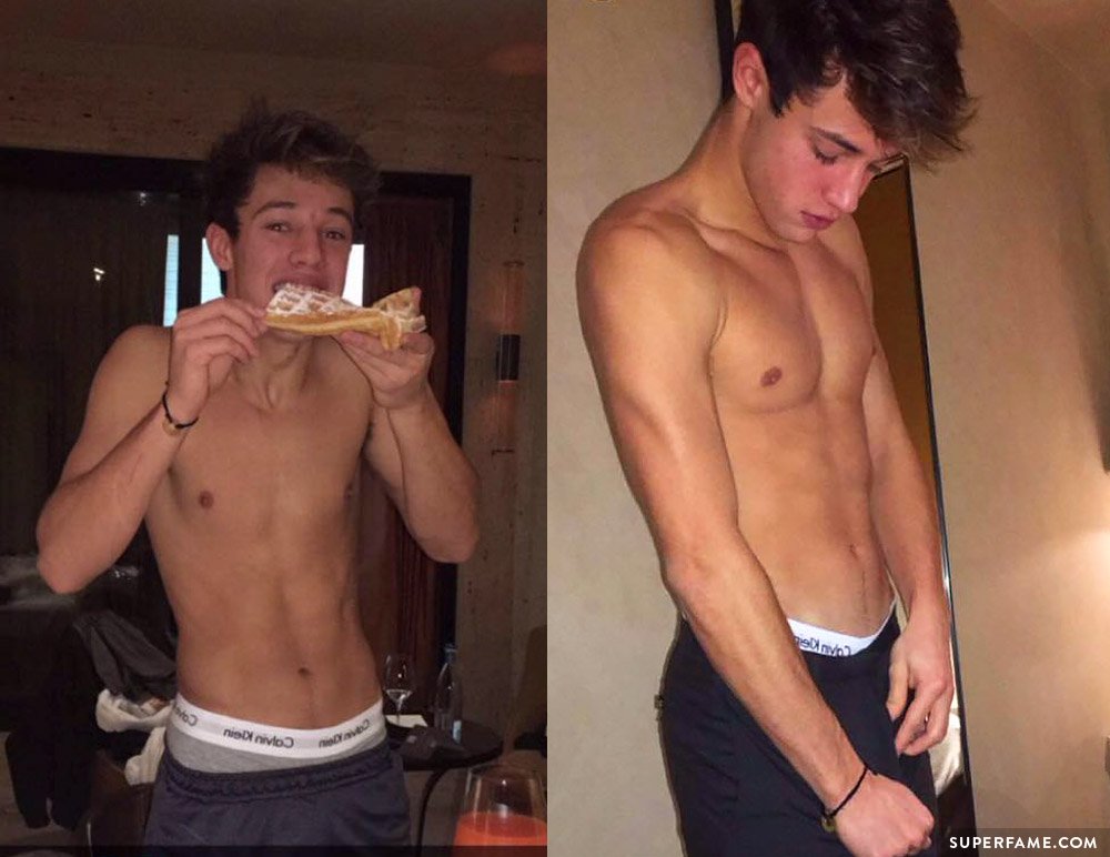 Cameron Dallas poses shirtless for fans. 