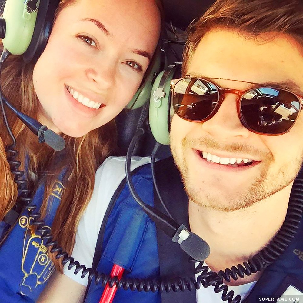 Jim and Tanya on a helicopter.