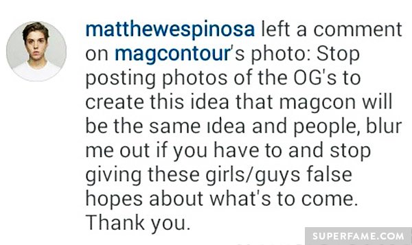 Matt Espinosa's Instagram comment.