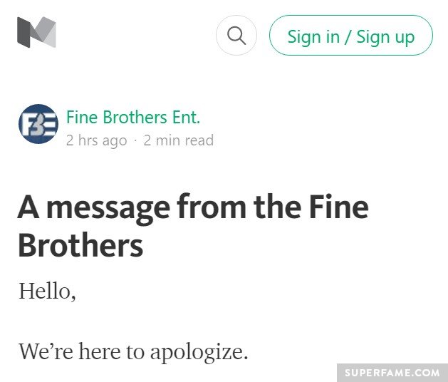 The Fine Bros' apology.