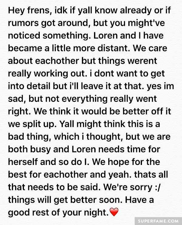 Joey and Lauren's statement.