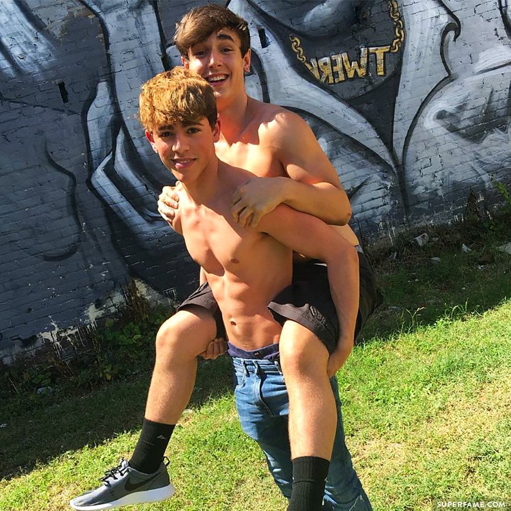 Mikey Barone gives Bryce Hall a shirtless ride. 