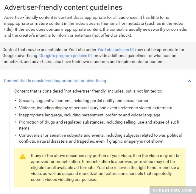 Advertiser friendly guidelines.