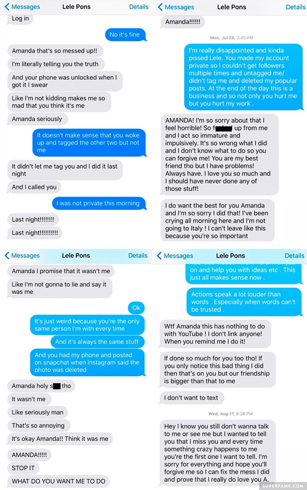 Lele and Amanda's text messages.