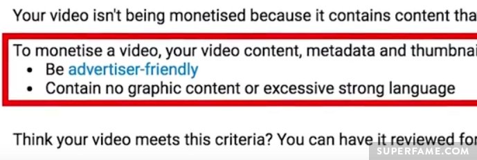 His most recent video was unmonetized because of "language".