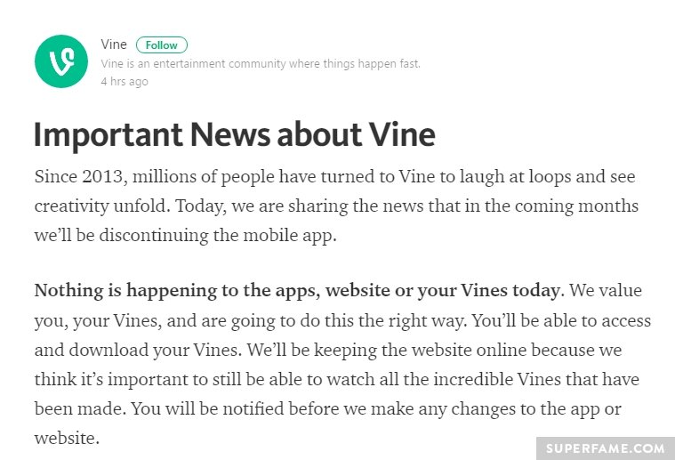 Vine announcement.