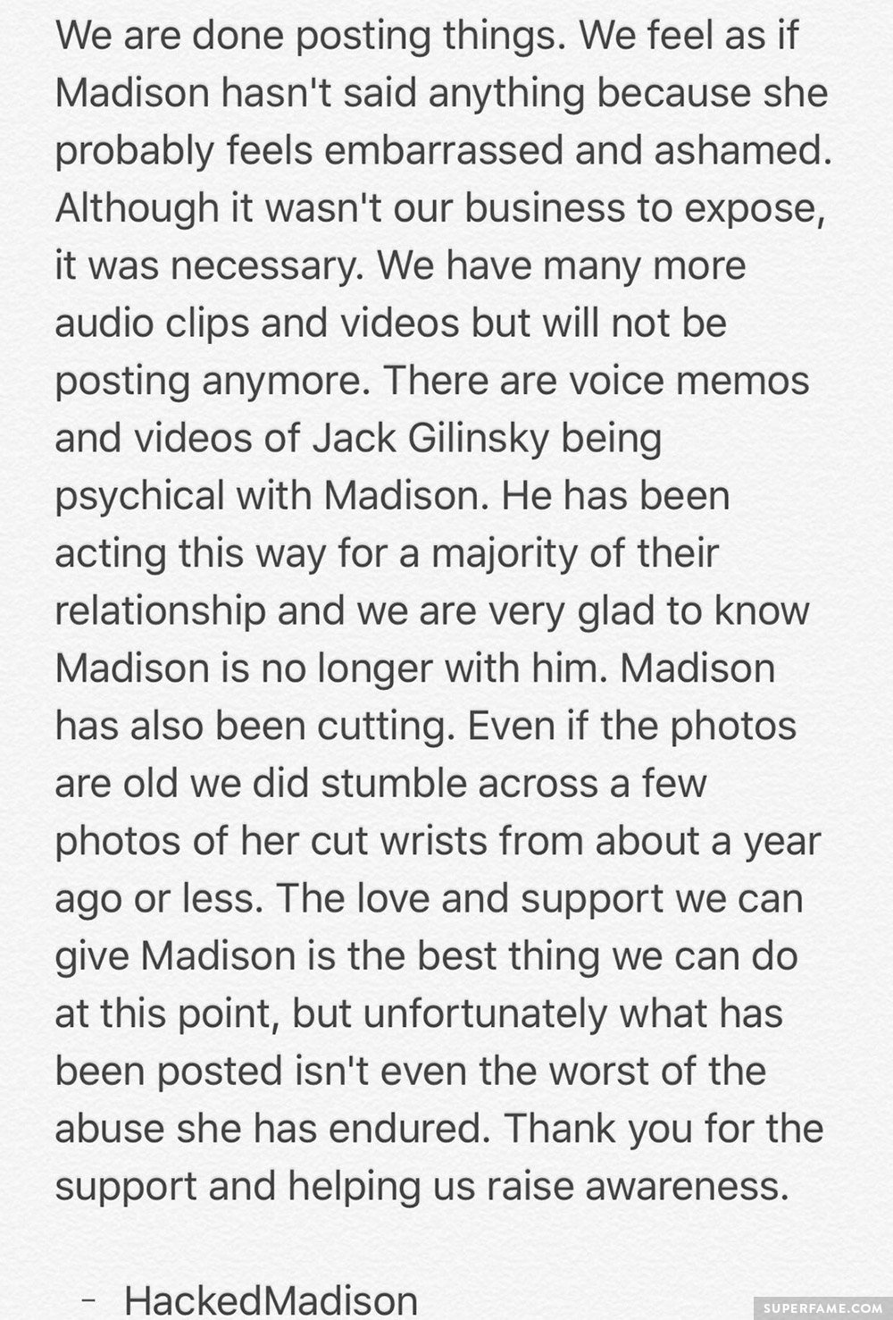 Madison Beer's message.