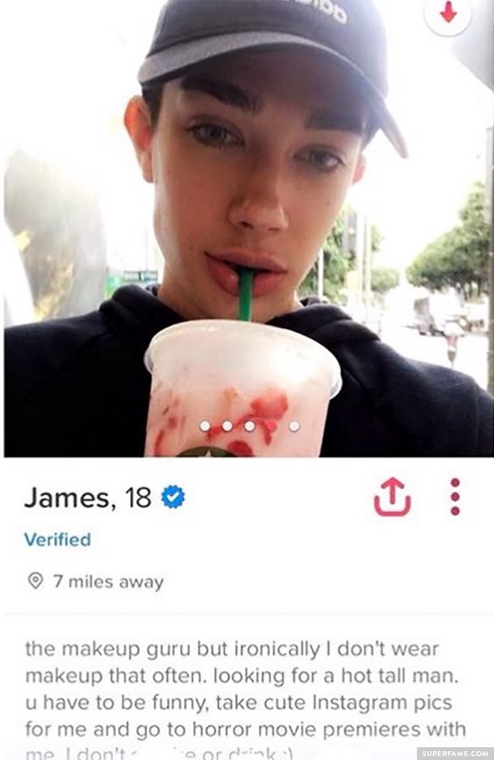 James Charles' Tinder profile.